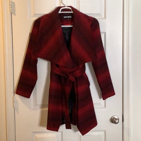 Steve Madden Red and Black Wool Blend Wrap Coat - Picture 2 of 14